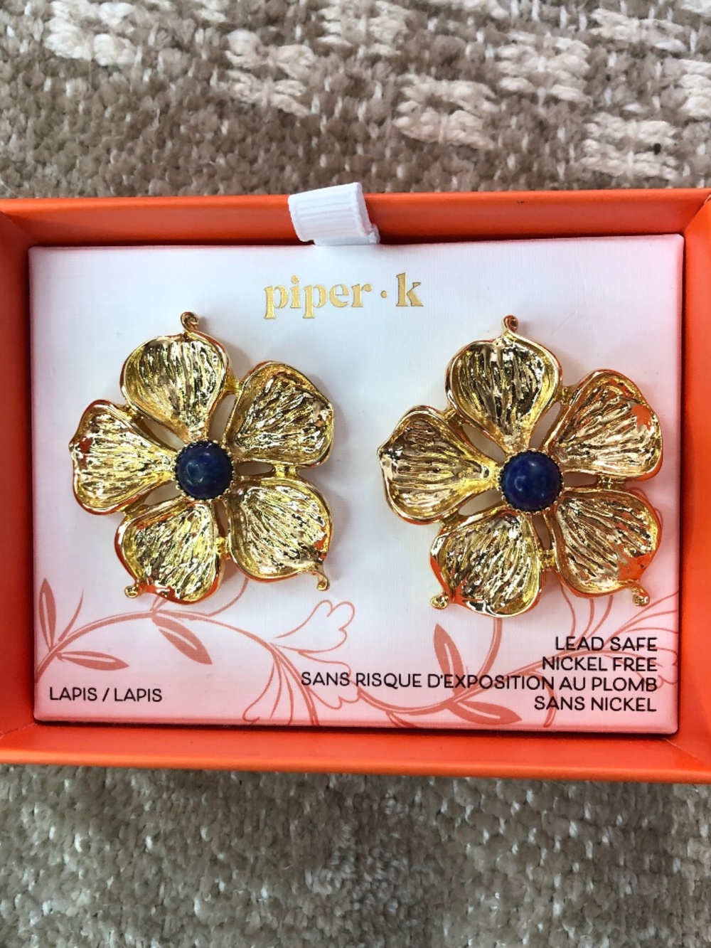 Piper k, gold flower earrings